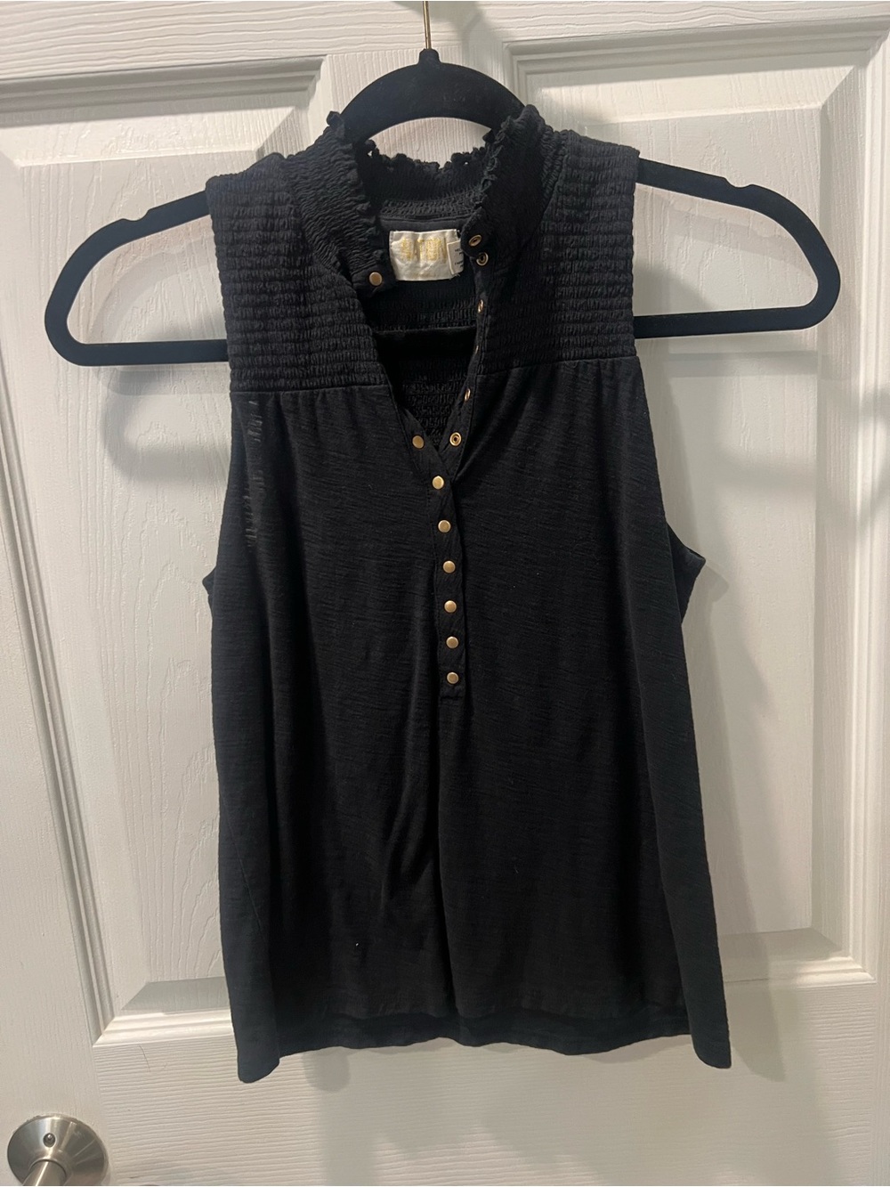 Nation LTD Sleeveless Black Button-Front Knit Top - Modern Ruffle Collar